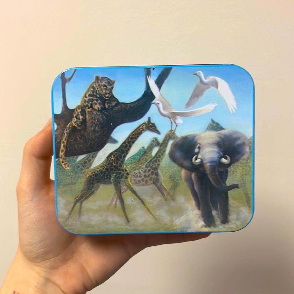 Tin Container with Art of African Animal Life